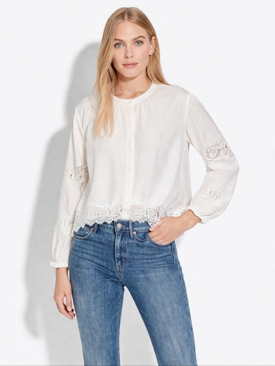 Jigsaw Tops - JIGSAW Women's White Lace-Trim Button Front Top